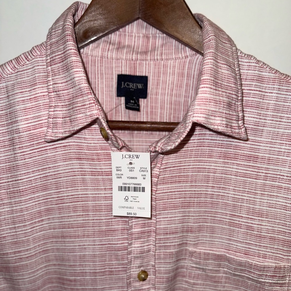 J. Crew NWT Short-Sleeve Slub Dobby Shirt in Distressed Pink Micro-Stripe - Picture 2 of 8